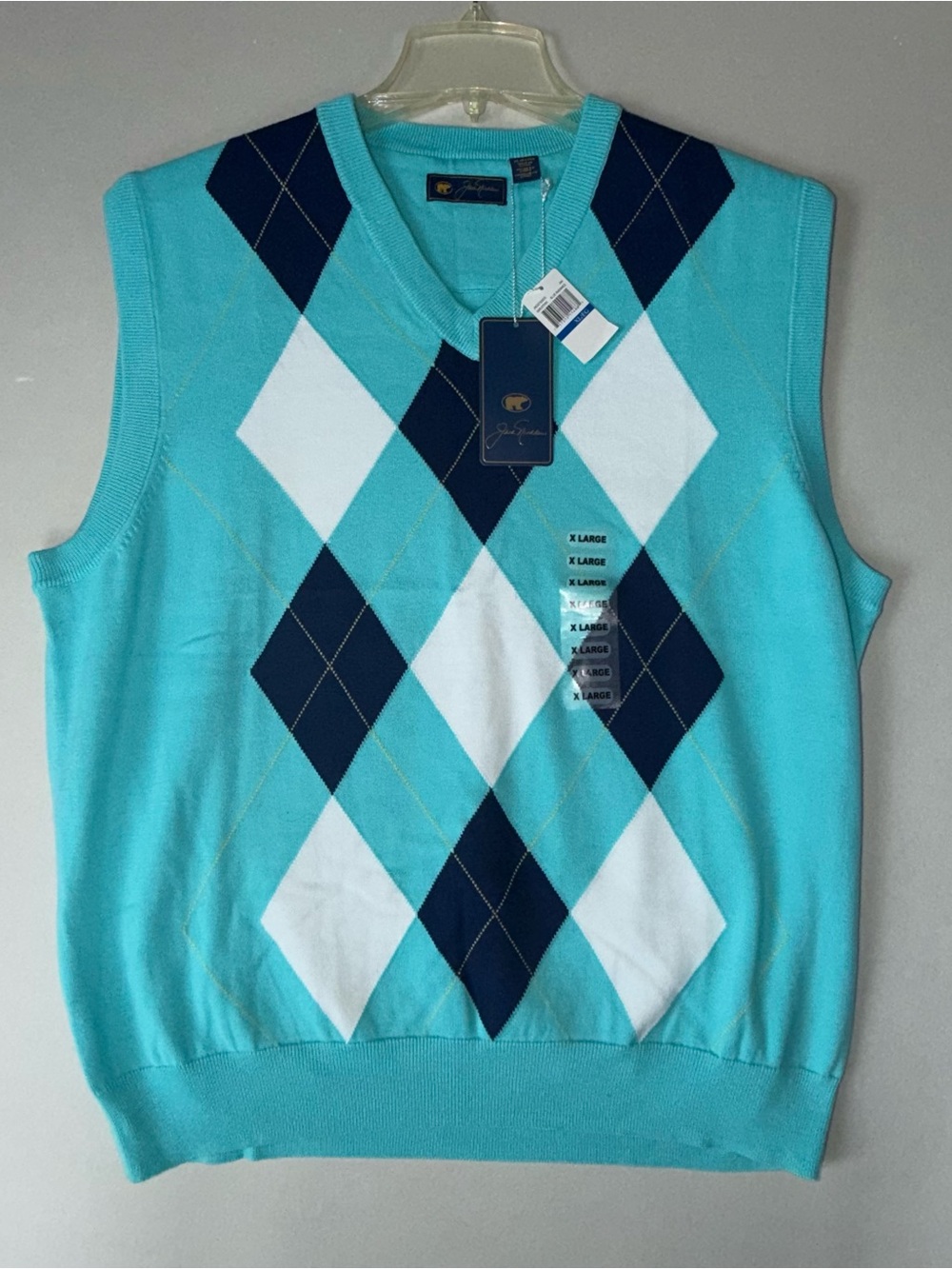 Title 133: Jack Nicklaus Argyle Sweater Vest XL Blue Radiance NWT Cotton Golf